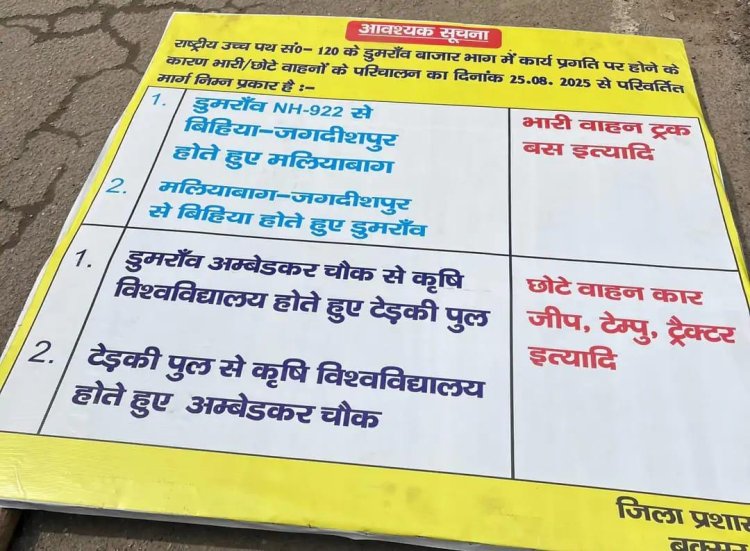 डुमरांव को मिलेगी गड्ढों से मुक्ति, एनएच-120 का मरम्मत कार्य शुरू