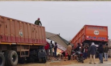 रफ्तार का कहर: पटना-बक्सर फोरलेन सड़क पर दो ट्रेलरो की टक्कर, एक चाट में गिरी, दुकान में जा घुसी दूसरी