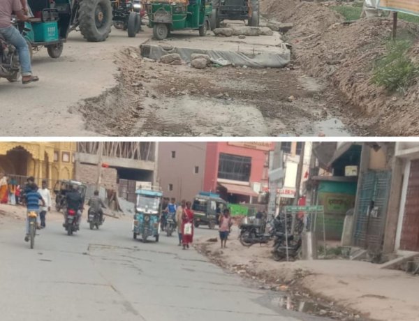 संवेदक की मनमानी से स्टेशन रोड बना मुसीबत का रास्ता, आठ महीने में भी नहीं पूरी हुई मरम्मत