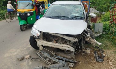 तेज रफ्तार का कहर: भैया-बहिनी पुल की रेलिंग से टकराई कार, चालक मौके से फरार