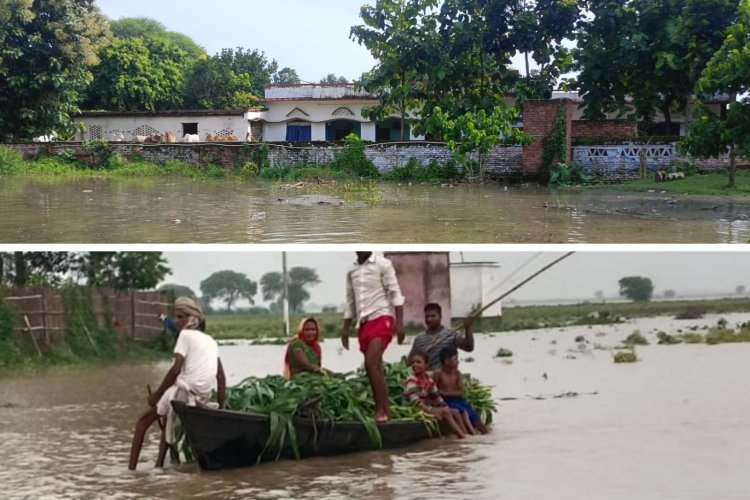 बाढ़ में डूबा दियारा, छतों पर सिमटी जिंदगी; राहत के इंतजार में हजारों लोग