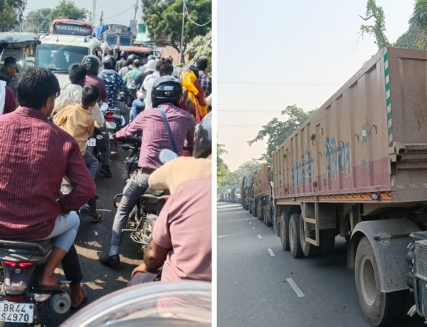 नाले के पानी ने उजाड़ी सड़क, तीन किमी तक रेंगते रहे वाहन