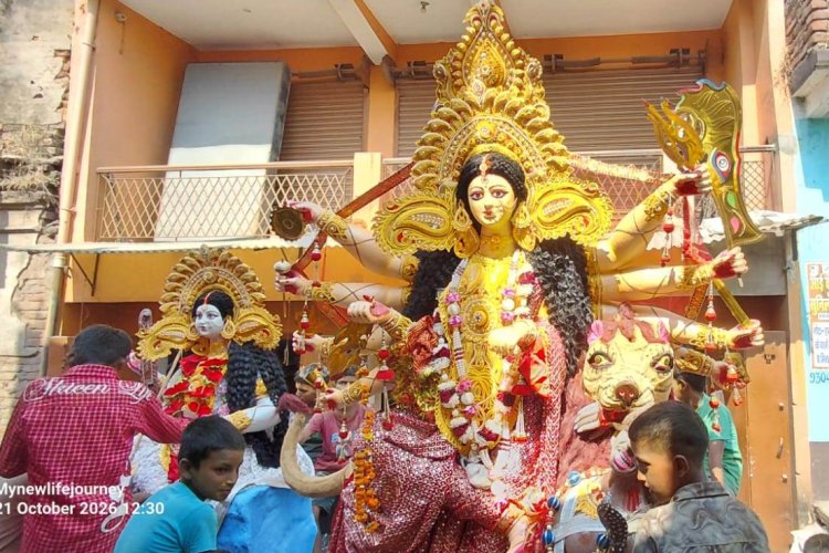 नम आंखों से भक्तों ने दी मां अंबे को विदाई, ‘जय माता दी’ के जयकारों संग केसठ में निकली भव्य विसर्जन शोभायात्रा