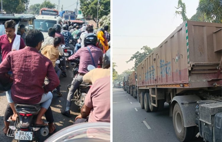 नाले के पानी ने उजाड़ी सड़क, तीन किमी तक रेंगते रहे वाहन